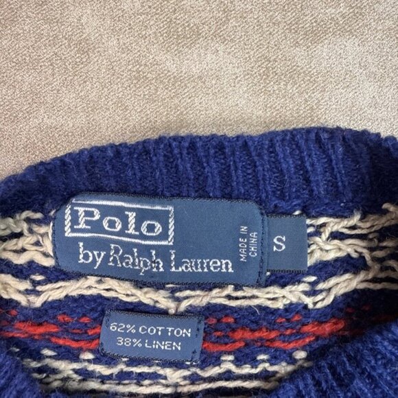 Vintage Polo Ralph Lauren Sweater Nordic Fair Isle Linen Cotton Blend Women Sz S - Picture 5 of 10